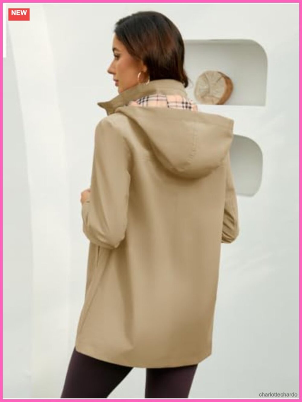 Long Hooded Rain Jacket Waterproof Hiking Windbreaker Lightweight Trench Coat - Picture 5 of 5